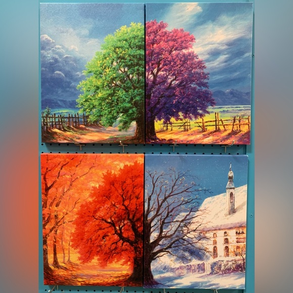 None Other - Four Change Seasons Trees Canvas Prints Wall Art for Home Decorations 16”x12”